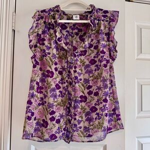 CAbi Purple and Pink Floral Blouse